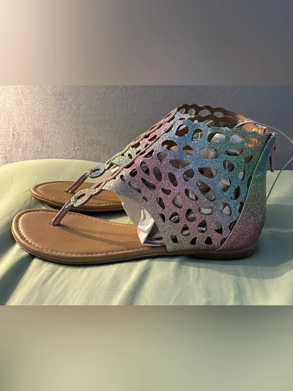 Big Girl’s Glitter Cutout Thong Sandals